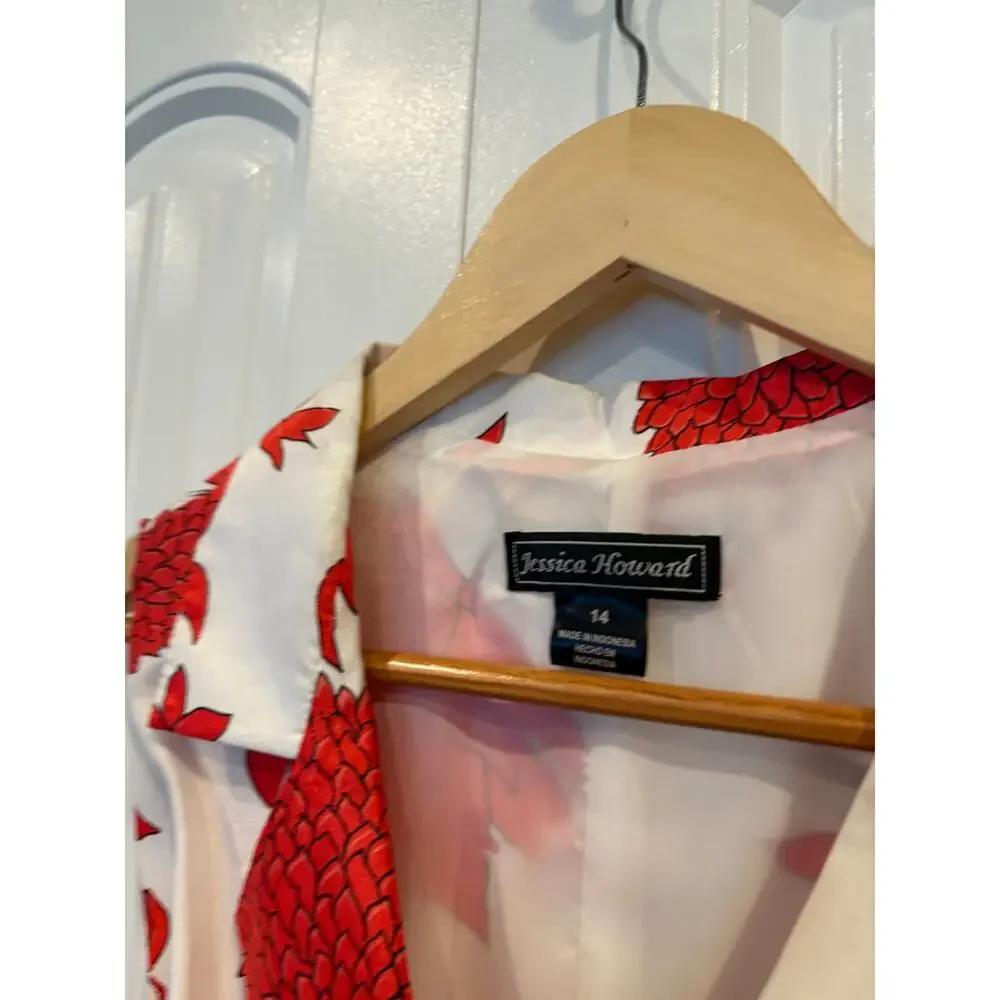 Jessica‎ Howard White And Red Floral Dress Size 14